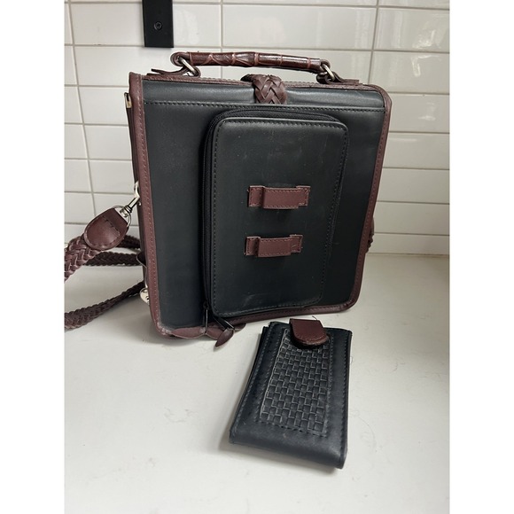 Brighton Mini Briefcase Crossbody w/ Card Slots Brown Black Silver Purse Hearts - Picture 11 of 16